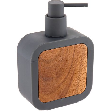 Distributore di sapone quadrato in gomma + abs e acacia 350 ml - grigio - Tendance