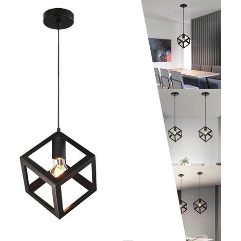 geometrische Würfel-Pendelleuchte, schwarzes Metall, E27-Fassung, 100 cm verstellbares Kabel, Retro-Deckenleuchte für Wohnzimmer, Schlafzimmer, Restaurant (1/5)