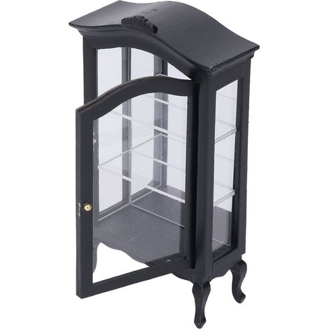 Vitrine miniature pour maison de poupée à l'échelle 1:12, étagère de présentation noire, accessoire pour maison de poupée (1/5)