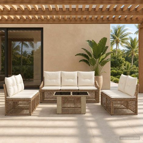 vidaXL Set Divano da Giardino 8 pz Beige e Bianco Crema polyrattan (1/5)