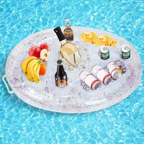 Gonflable Porte-Boissons Bar Flottant, Jus de Bière Plateau de Boissons Salade de Fruits Buffet Serveur Grande Capacité pour Piscine d'été en Plein Air Plage Piscine Party Spa (Transparent) (1/5)