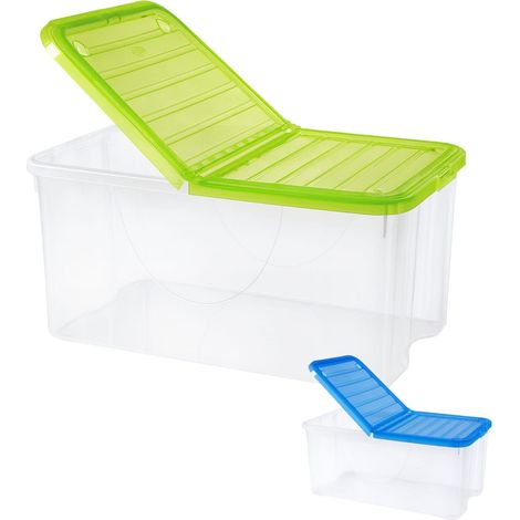 Scatola contenitore salvaspazio in plastica trasparente con coperchio pieghevole Verde - Capacità 41,5 litri, dimensioni 57x39x25,7 cm - Ideale come b (1/5)