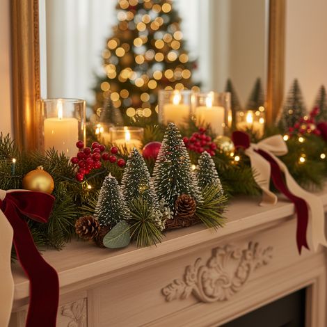 Decorazione da tavolo in miniatura con alberelli innevati (1/4)