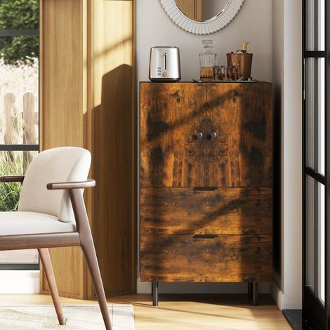 Buffet à 2 Portes avec Tiroirs et Rangement Meuble Bar sur Pied avec Pieds en Métal Vitrine Café (1/3)