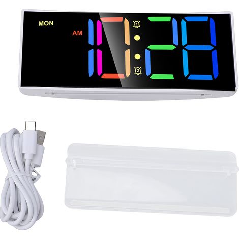 Réveil numérique LED double alarme fonction snooze lumière nuit port USB affichage 12/24h volume réglable mode semaine blanc (1/5)