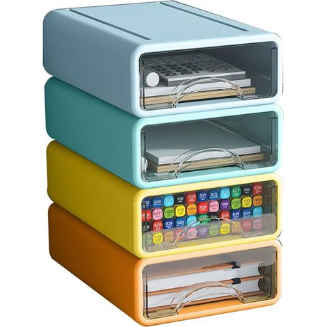 Tiroir De Bureau - ABS - 17 x 25 x 7,5 cm - Transparent - Empilable - Pour Fournitures De Bureau Et Maquillage - Lot De 4 (1/5)