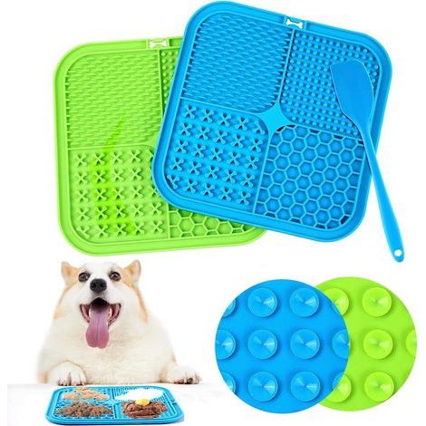 Lot 2 tapis léchage chien chat 20x20 cm, silicone ventouse sans BPA (1/5)
