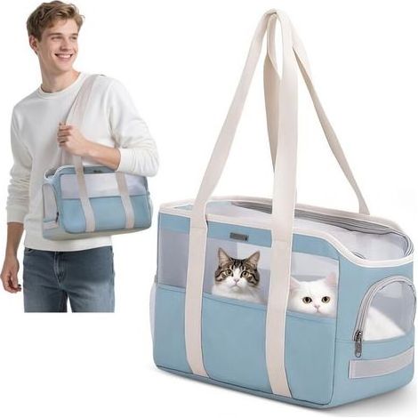 Sac de Transport Souple pour Petits Chiens et Chats, Sac Pliable et Respirant avec Laisse de Sécurité, Sac de Transport Léger pour Voyage Extérieur Camper (Bleu Ciel) (1/5)