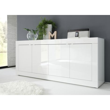 Buffet/bahut moderne 207 cm laqué blanc brillant Agathe (1/3)