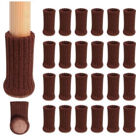 24 Pack (Marron foncé) tricoté Table Chaise Jambe Chaussettes élastique Chaise Meubles Chaussettes Définit Wood protecteurs de Sol pour Pieds de Meubles, Marron (1/5)