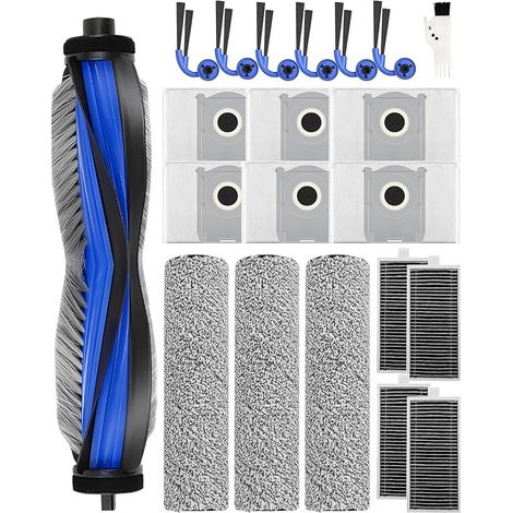 Lot de 21 Accessoires pour Ecovacs Deebot X9 PRO OMNI Aspirateur Robot de Rechange, 1 Brosse Rouleau, 3 Rouleaux Duvet, 4 Filtres, 6 Sacs Poussire, 6 Brosses Latrales de Rechange, 1 Brosse (1/5)