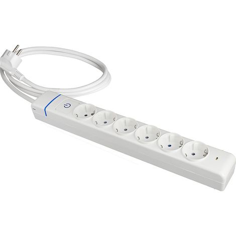 Verlängerung mit 6 Steckdosen 2p+t, 16a 250v. max.3680w 850°c gwt. 61ils solera