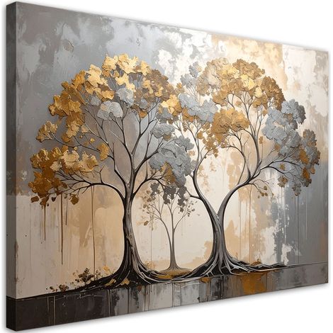 Tableau Moderne, Arbres grunge vue beige doré,30x20 (1/4)