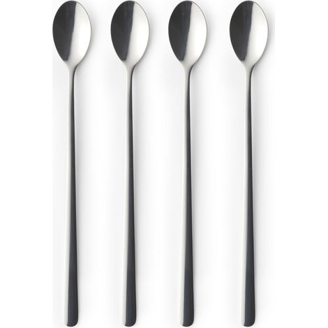 Ensemble de 4 Cuillères à Latté - Vienna, Cuillères à Café Long Manche 22cm, Acier Inoxydable 18/0, Passe au Lave-vaisselle, Glace, Dessert, Espresso, Thé, Silver (1/5)