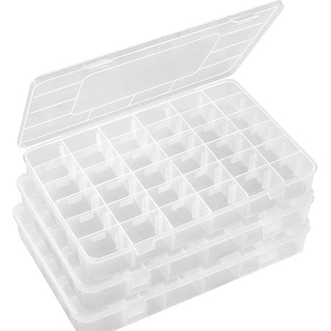 (3 Pièces)Boite Rangement Plastique, Petite Boite Rangement Perles avec Couvercle, Boites Rangements Compartiment avec 36 Diviseurs Ajustables (1/5)
