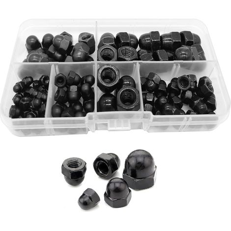 Lot de 100 écrous hexagonaux à tête bombée en acier au carbone - Écrous à tête bombée M8 M6 M5 M4 M3 - Assortiment d'écrous bombés décoratifs (noir) (1/5)