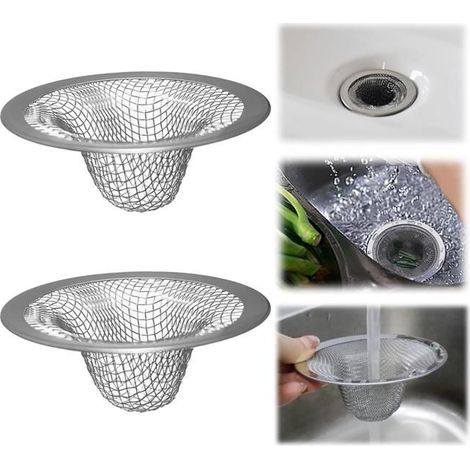 Lot de 2 petits paniers vidange en maille pour lavabo de salle de bain - Filtre de vidange en acier inoxydable (1/5)