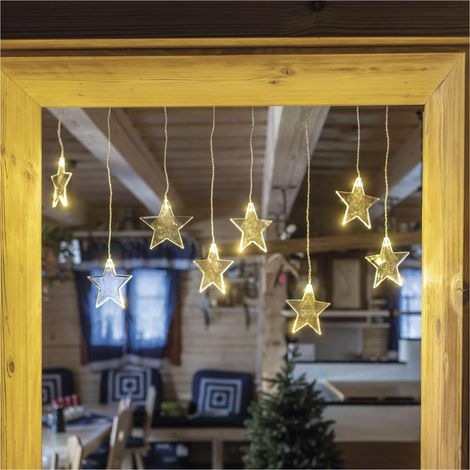 Mini rideau lumineux à 8 étoiles, guirlande lumineuse LED de 84 cm avec étoiles, blanc chaud, guirlande lumineuse + bloc d'alimentation, durée d'éclairage 10 000 h, IP44 pour l'intérieur et (1/5)