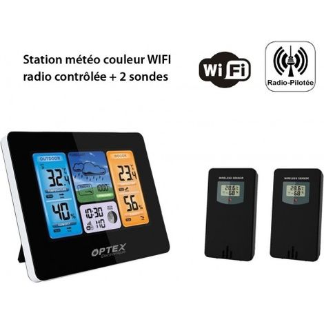 Station météo couleur WIFI radio contrôlée - Intérieure Extérieure, -40 à +70°C Horloge App Portée 60m 2 Sondes extérieures Incluses (1/2)