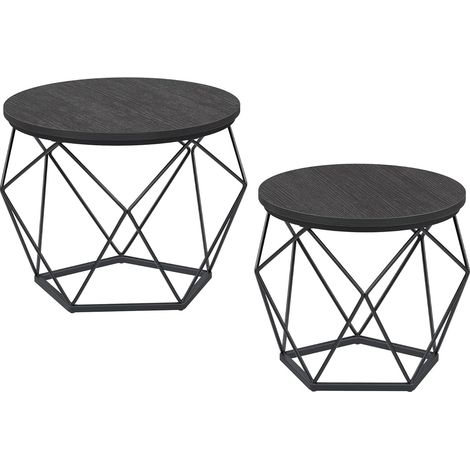Vasagle – Table d’appoint ronde lot de 2 – Plateau amovible – Cadre en acier – Dimensions 50x40cm et 40x36cm – Noir