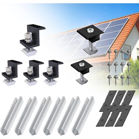 Kit de fixation pour panneau solaire de 30 mm, support de panneau solaire, toit plat, 12 cm, kit de support de panneau solaire, 4 pinces d'extrémité, pince centrale x 2, kit de fixation PV (1/5)