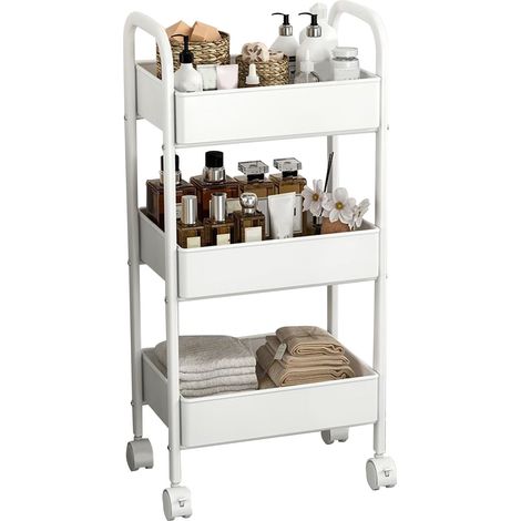 Rolling Utility Cart 3 Tiers Multifunctional Storage Rack with Wheels for Bedroom Kitchen Office Dormitory