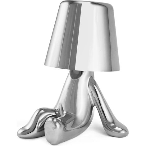 Lampe de Table LED sans Fil Créative Rechargeable à Pile Lampe Portative Réglable en Luminosité Design de Modèle Mignon pour Restaurant Chambre à Coucher Patio Studio Article Noël Argent-D