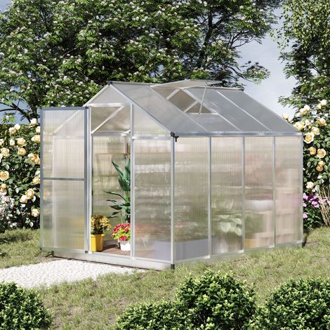 Outsunny Serre de Jardin Aluminium Polycarbonate 4.6 m² dim. 2.42L x 1.9l x 1.95H m Lucarne Porte loquet (1/5)