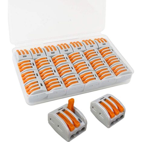 25Pcs PCT-213 Lever-Nude Conductor Compact Splicing Wires Connectors, Spring Terminal Block Push Cable Wire Connector –– 3 Port (1/4)