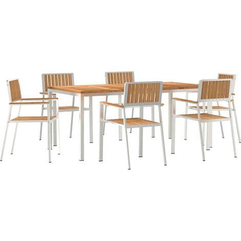 Ensemble de repas extérieur 7 pcs Marron Bois de teck massif