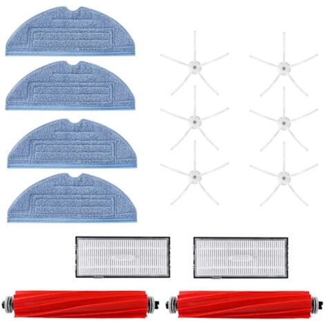 Accessoires pour robot aspirateur : brosses latérales à cinq pointes [blanches] x6, chiffons [bleus] x4, filtre [1 paire] x1, brosse principale x2 (1/5)