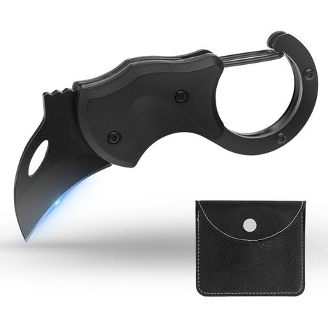 Klappmesser mit Karabiner, Schwarz, Stahlklinge, Nylon-Griff, EDC Taschenmesser
