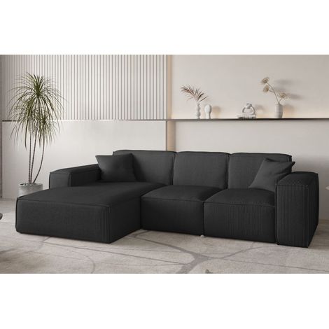 Ecksofa Designersofa CELES PREMIUM in Stoff Scala Schwarz Ottomane Links (1/4)