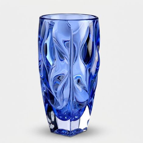 Vase décoratif design en verre transparent Onde - Bleu (1/2)