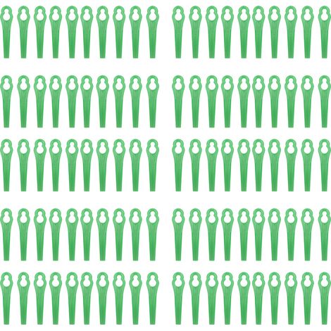 Lot de 100 lames plastique de coupe pour débroussailleuse de jardin, longueur 80mm, diamètre trou 11x7mm, vert (1/5)