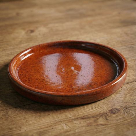 Soucoupe ronde 19cm orange tropical faite à la main en terre cuite émaillée (1/2)