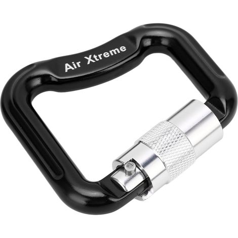 20 kN selbstsichernde Kletterkarabiner, leichte Drehverschlusskarabiner für Klettern und Bergsteigen, D-förmig, schwarz (1/4)