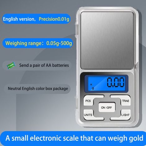 Balanza digital de cocina，balanza de bolsillo，precisión de pesaje de 500 g y 0,01 g，mini balanza de viaje，funciona con 2 pilas AAA (no incluidas) (1/5)