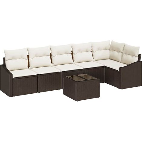 Sofa Set with Cushion 7 pcs Brown Poly Rattan vidaXL (1/5)