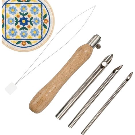 Punch Needle Set, 2.5mm 3.5mm 5mm, Portable Punch Needles, Punch Handle, with 3 Needles, Adjustable Punch Needle, For DIY Knitting, Embroidery (1/5)