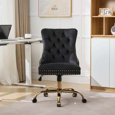 Homeoffice-Stuhl Samt Schwarz mit Metallgestell OKMYHOME (1/5)