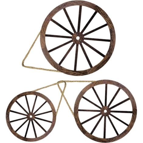 Set aus 3 hölzernen Wagenrädern mit Hanfseil (1/5)