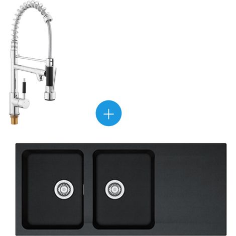Franke Orion OID 621 Spülen-Kit aus Tectonite, Doppelbecken, Carbon + SAT Semi-Pro-Mischer, 2 Düsen (1/5)