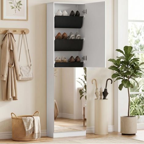 Meuble chaussures miroir 20 cm en bois blanc HAVRYA (1/3)