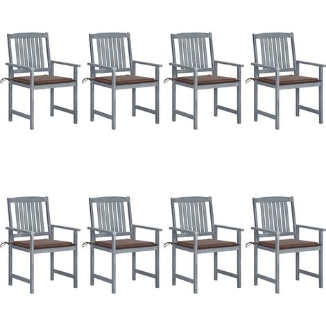 Lot de 8 Chaises de jardin avec coussins - Chaises d'extérieur pour terrasse/jardin Bois d'acacia solide Gris BV741412 - BonneVie (1/5)