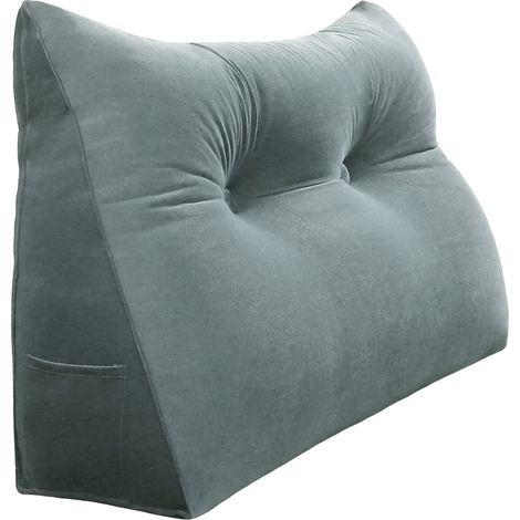 VERCART Großes Keil Lesekissen, Langes Bettruhe Rückenkissen, Dekoratives Kopfteilkissen, Dreieckiges Positionierungs Körperkissen für Tagesbett oder Couch, Samt Grau, 60cm
