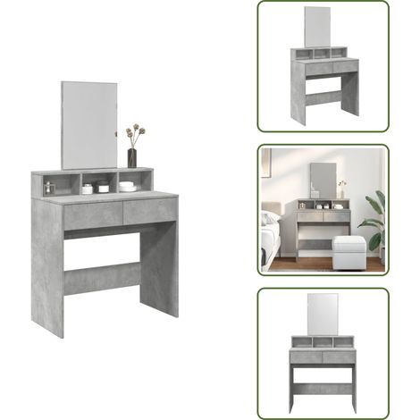 The Living Store Coiffeuse avec miroir gris béton 80x41x144,5 cm - Coiffeuse - Meuble De Salle De Bain - Table De Maquillage - Vanity - Dressing (1/5)