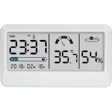 Hygromètre numérique. Thermo-hygromètre électronique avec affichage LCD de l'heure et de la date. Thermomètre hygrométrique d'intérieur avec support (1/5)