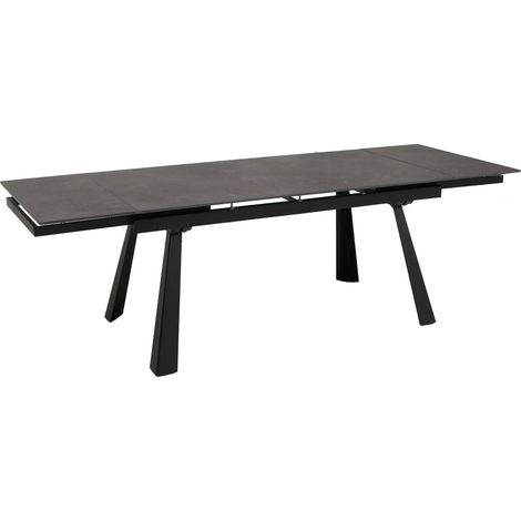 Table à manger extensible avec plateau en pierre frittée effet marbre gris structure métal 160–242x91 cm 040009310
