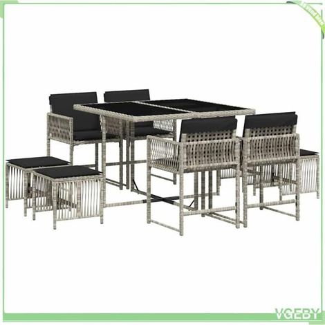 Ensemble à manger de jardin - FAFEICY - 3211499 - Résine tressée gris clair - Coussins anthracite - Rangement compact (1/5)